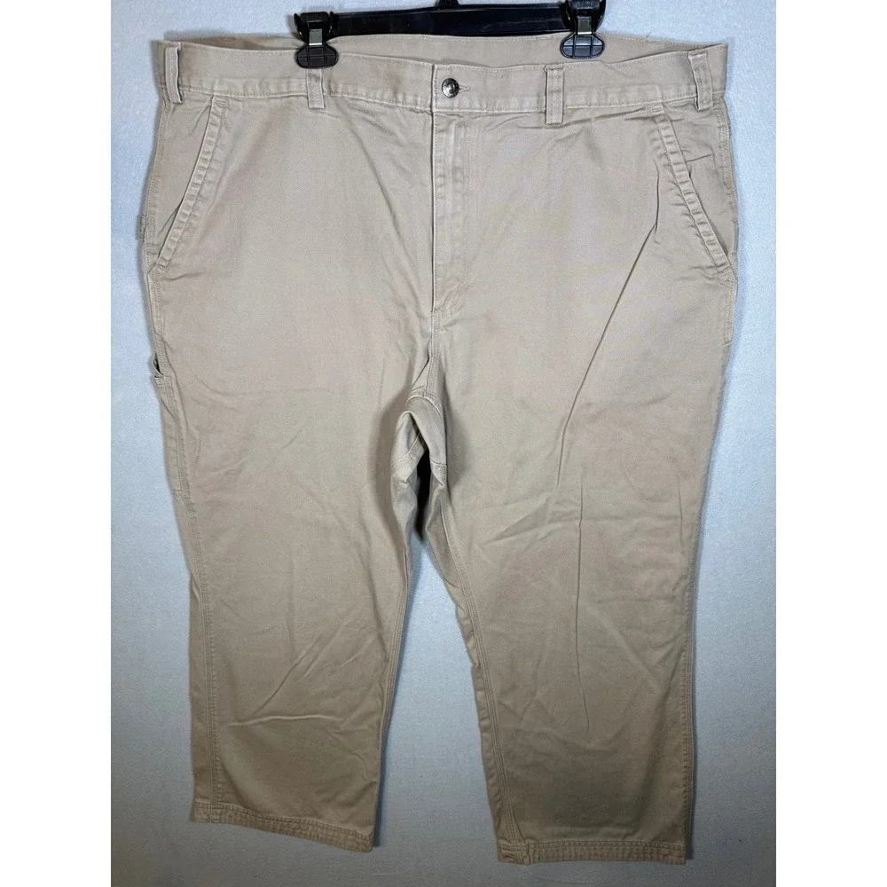 Duluth Trading Co Fire Hose Work Pants Mens 46x28 Stone Khaki Cotton 95016 STN